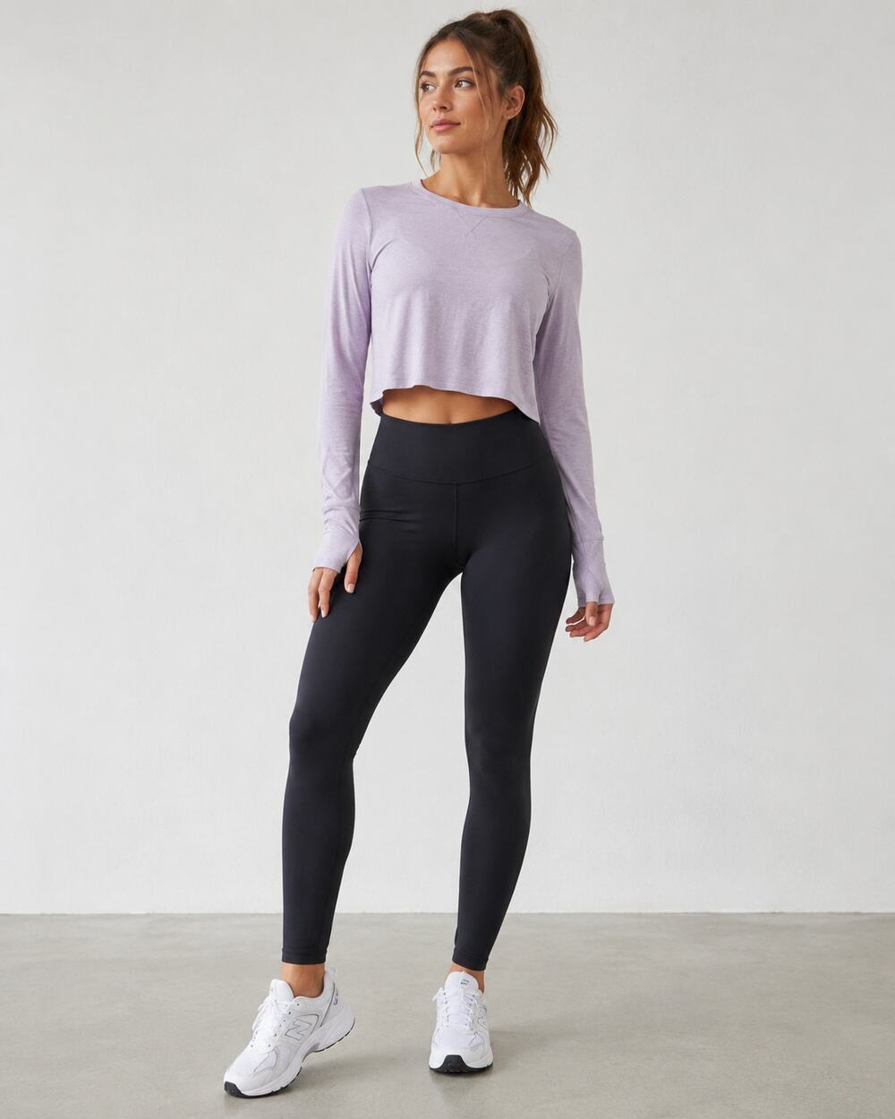 Sweaty Betty Waffle Knit Lavender Long Sleeve Crop Top Womens XS Purple Athletic